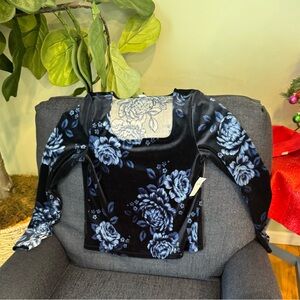 Old Navy dark blue Velvet Top with Blue Floral Pattern